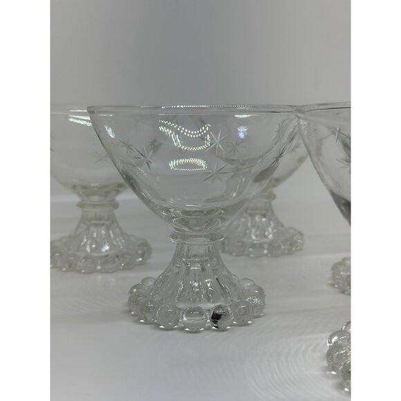 VTG Anchor Hocking Etched Starburst Laurel Boopie Glasses Set 5 Bubble Base 3.5" - Picture 5 of 7